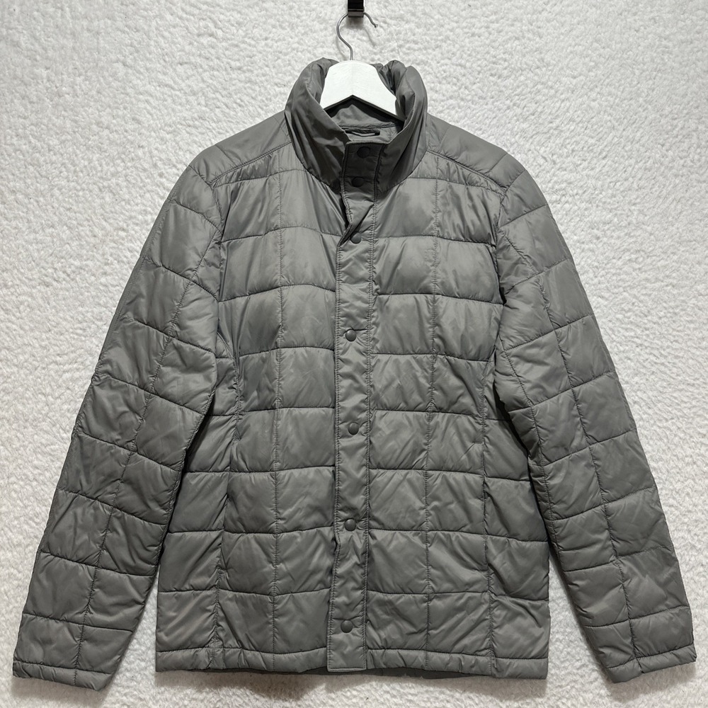 LL Bean Goose Down Light Puffer Jacket Women's Size S Light Gray Snap Button